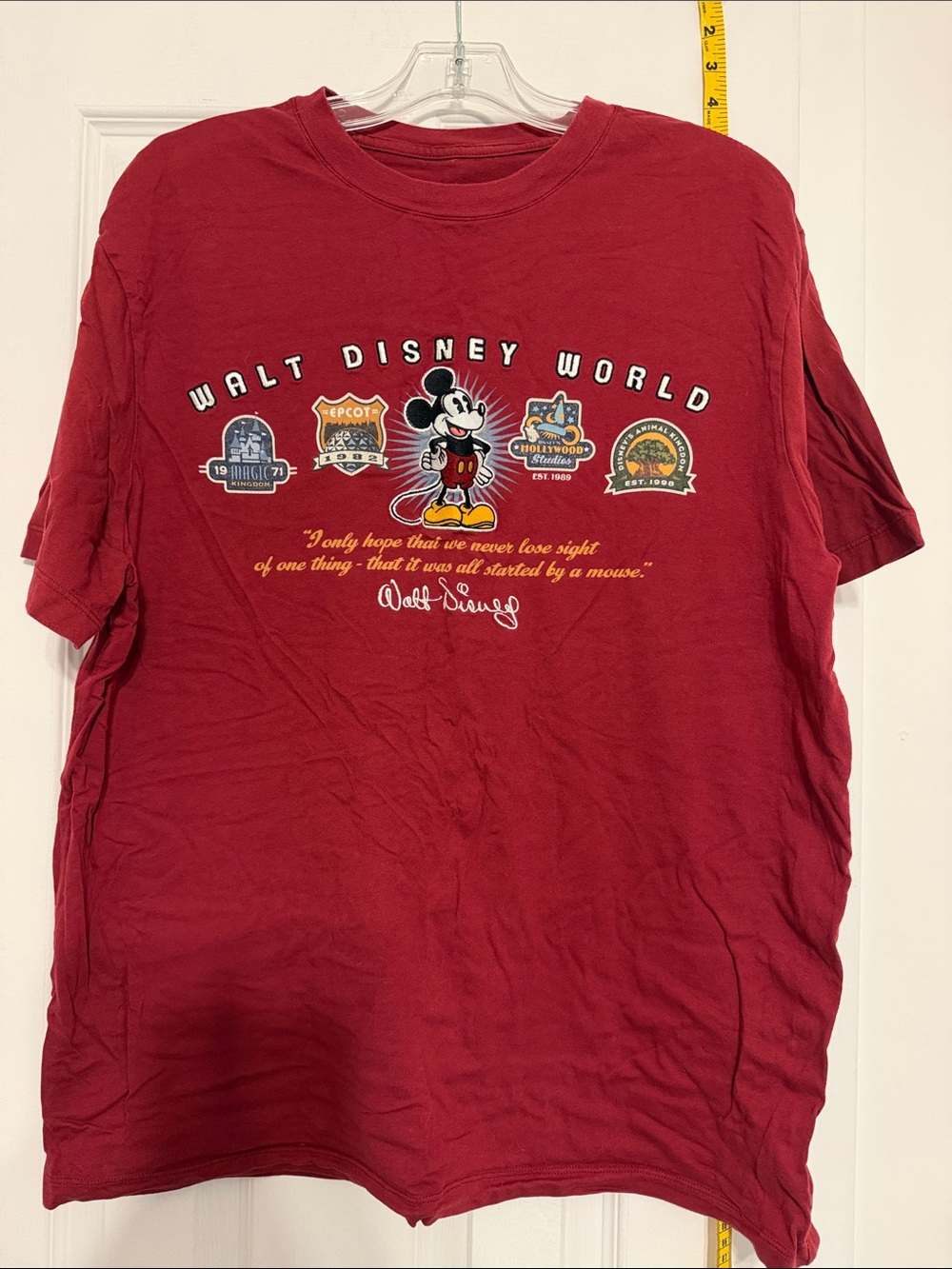 Disney Maroon Walt Disney World Mickey Tee - Men Lg